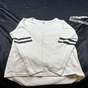 Old Navy GIRLS Light Tan Long Sleeve Shirt with Striped Sleeves Size S / 6-7Y